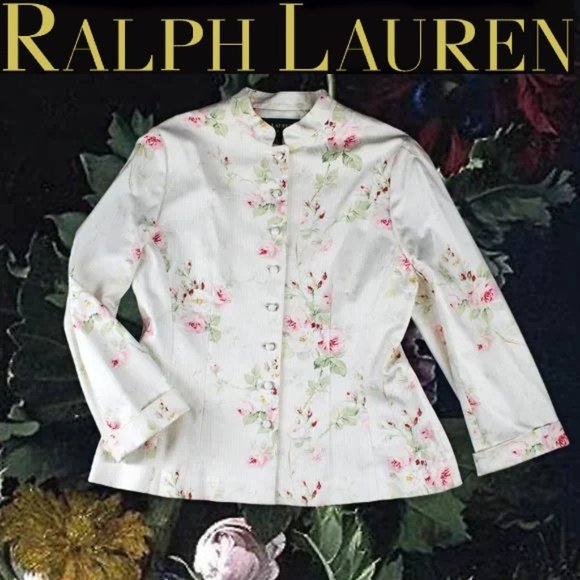 Ralph Lauren Jackets & Blazers - Ralph Lauren Floral Jacket Cabbage Rose Striped High Neck Multi-button